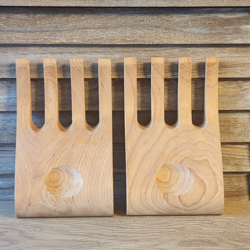 Salad Pasta Server Wooden Hands Set Of 2 Wood Tongs Servers